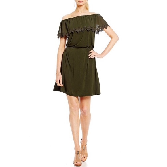 olive off the shoulder dress